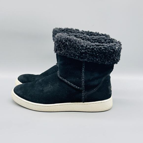 UGG Boots Womens 8.5 Black Suede Sherpa Cuff Ankle Warm Winter Sneaker Bootie - Picture 3 of 10